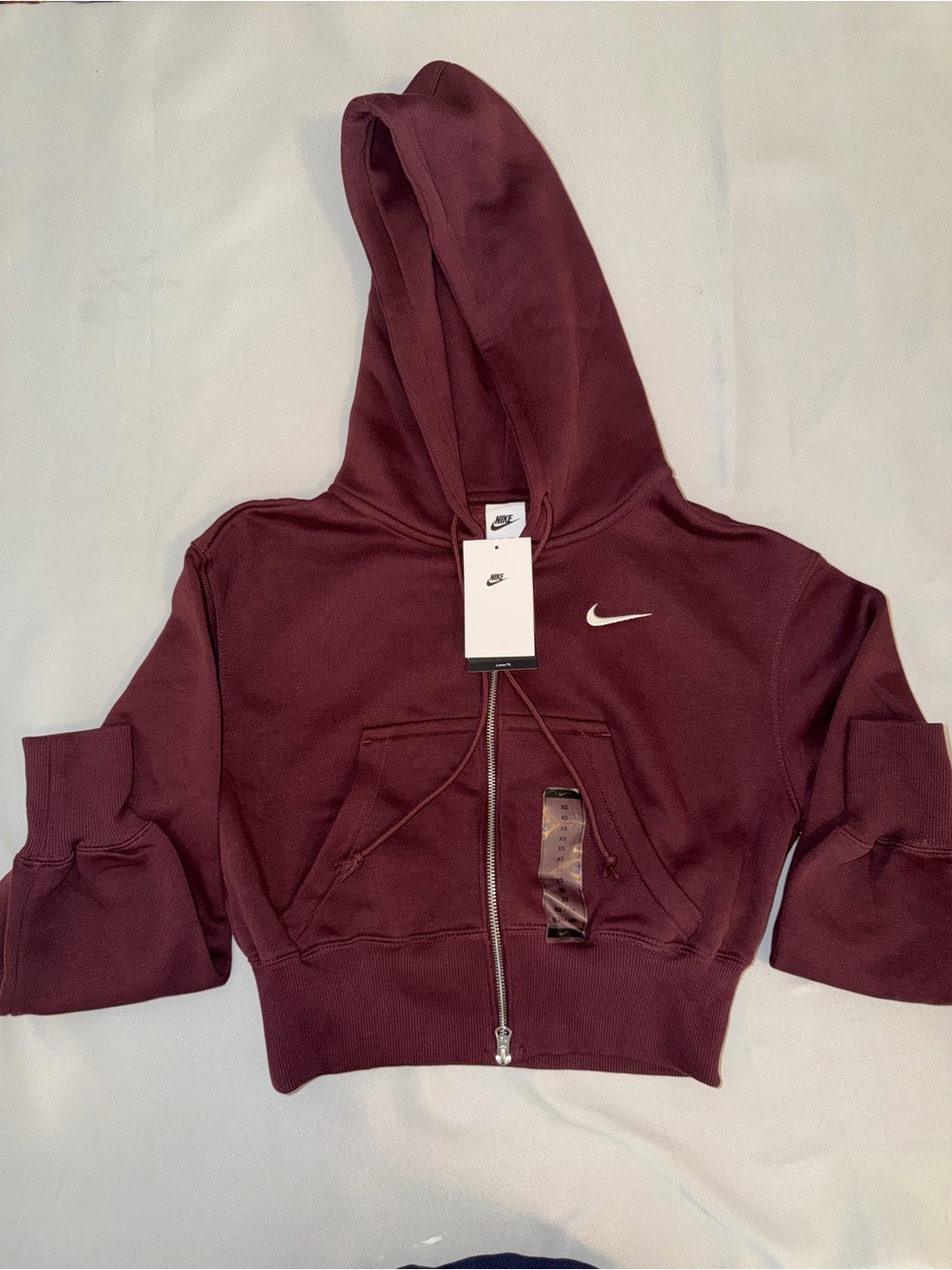 Nike Womens cropped Maroon Zip-Up Hoodie